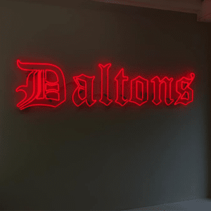 Logo in neon - lichtreclame Daltons Barbershop - portfolio Brouwers